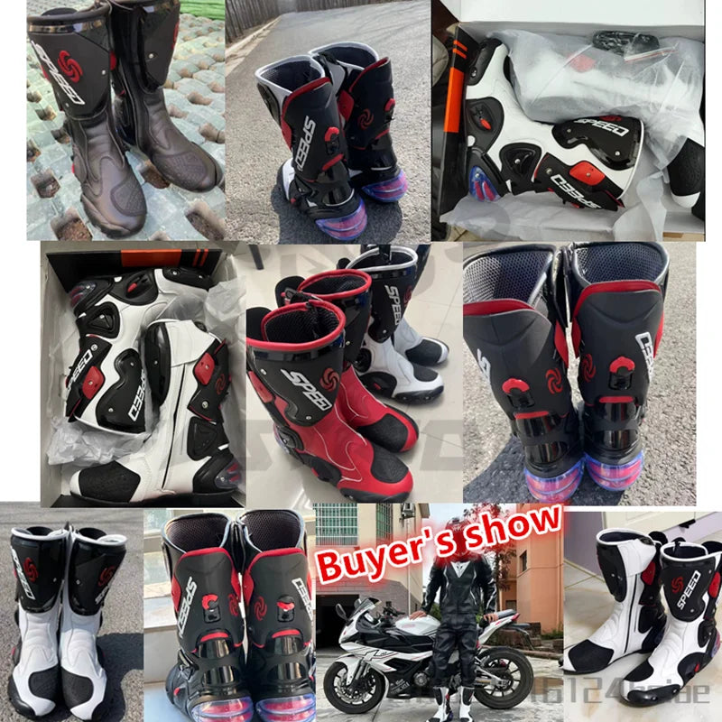 PRO-BIKER Speed Motorcycle Shoes Racing Competition Boots  Motocross Boots Motorbike Rider Boots for Men and Women