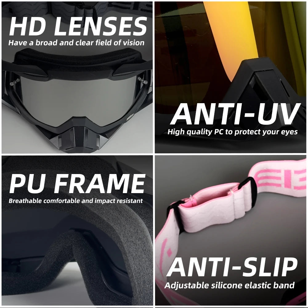 Motocross Glasses Motorcycle Pink Sunglasses Man MTB ATV Mask Windproof Protection Skiing Cycling Racing Off-Road Goggles