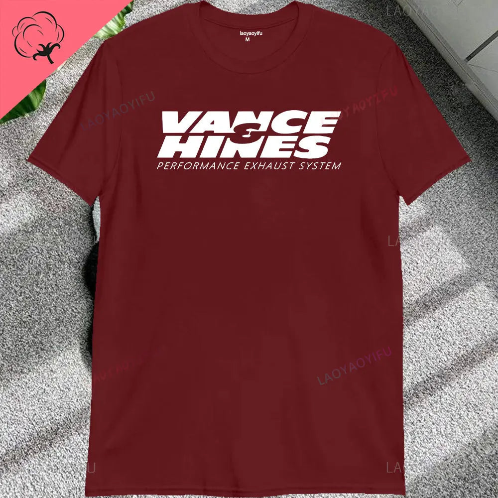 VANCE HINES Printed Fashion Man T-SHIRT Inspired Motorcycle Racing Exhaust Systems Male T Shirt Casual Loose Harajuku Soft Tees