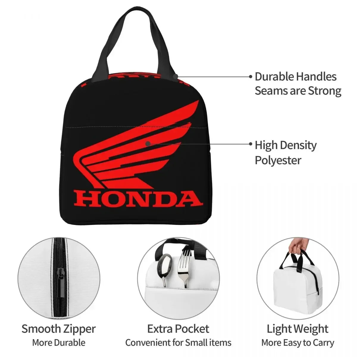 Honda Racing Motorcycle Insulated Lunch Bags Waterproof Picnic Bags Thermal Cooler Lunch Box Lunch Tote for Woman Work Children