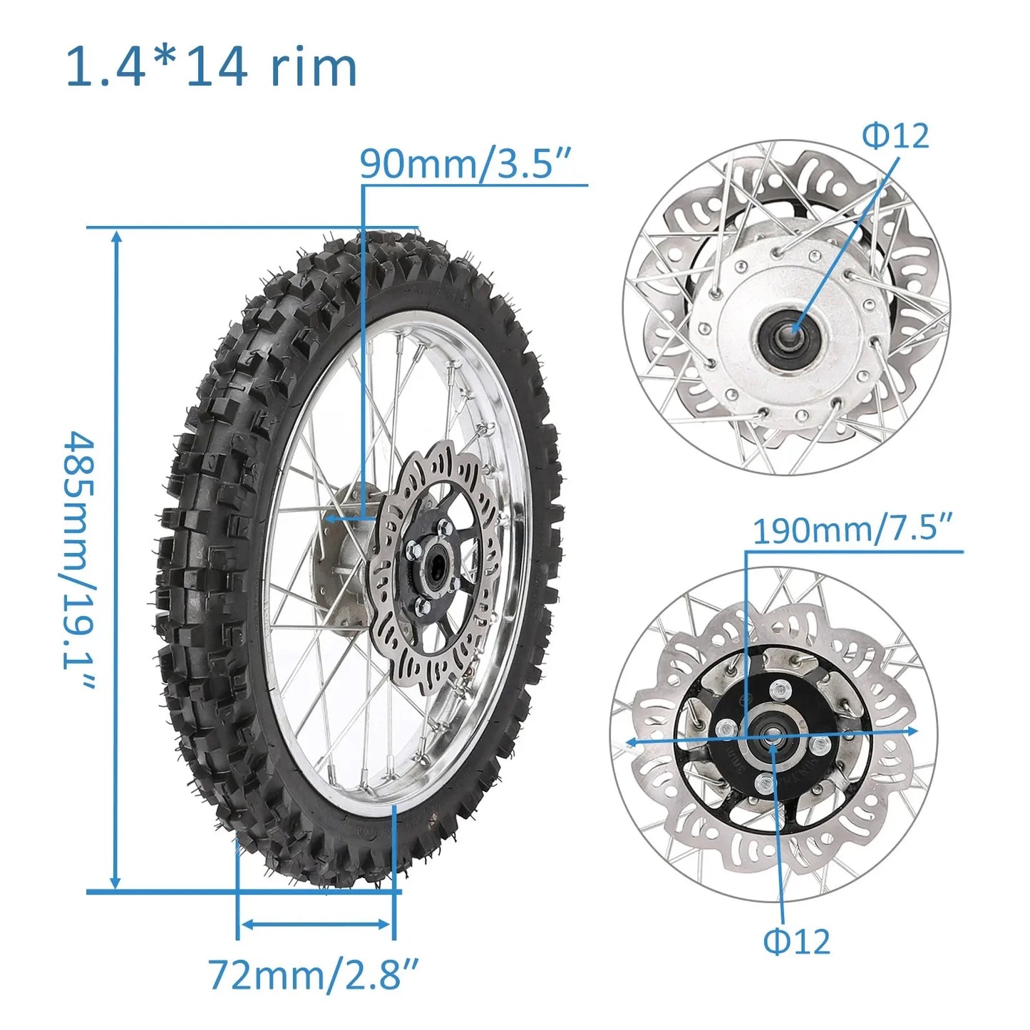 TDPRO motorcycle 2.50-14 60/100-14 80/100-12 3.00-12 Tire Wheel Rim SSR 125 CRF50 110cc Pit Bike