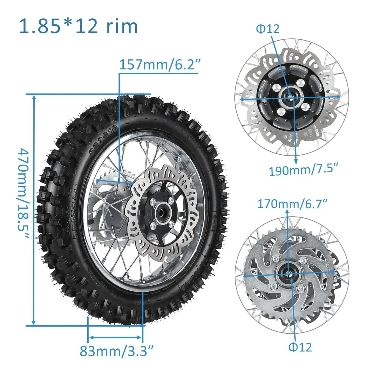 TDPRO motorcycle 2.50-14 60/100-14 80/100-12 3.00-12 Tire Wheel Rim SSR 125 CRF50 110cc Pit Bike